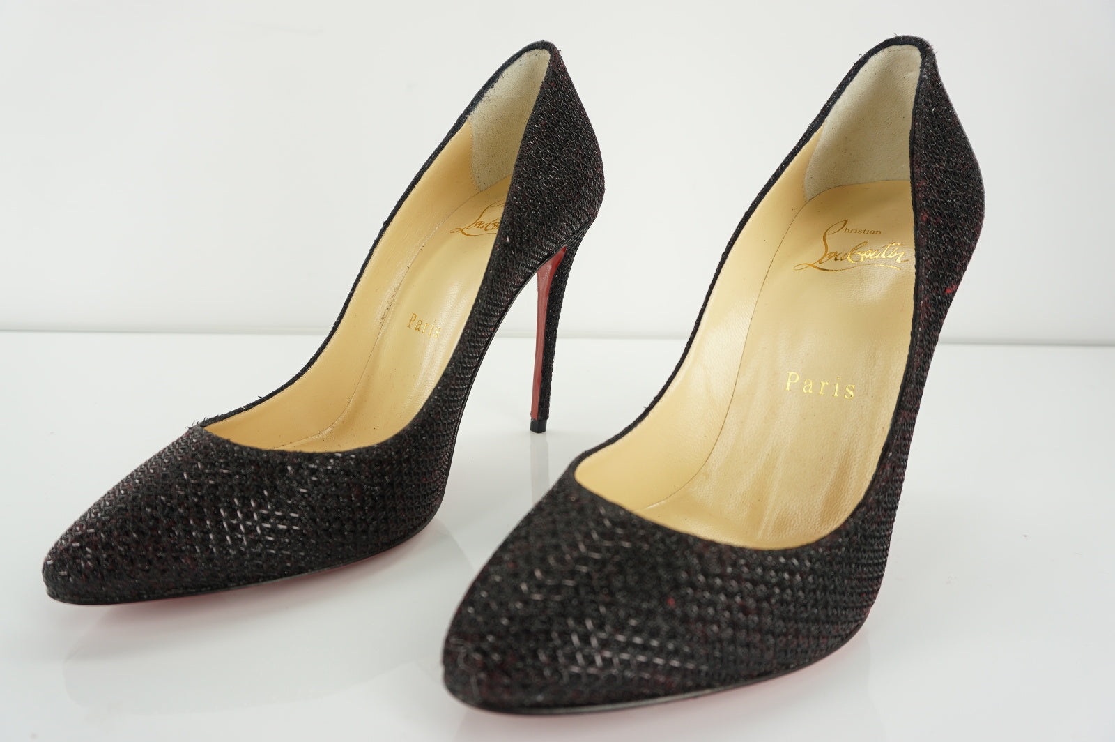 Christian Louboutin Eloise Black Glitter Pumps SZ 35 Pointy Red Bottom NIB $745