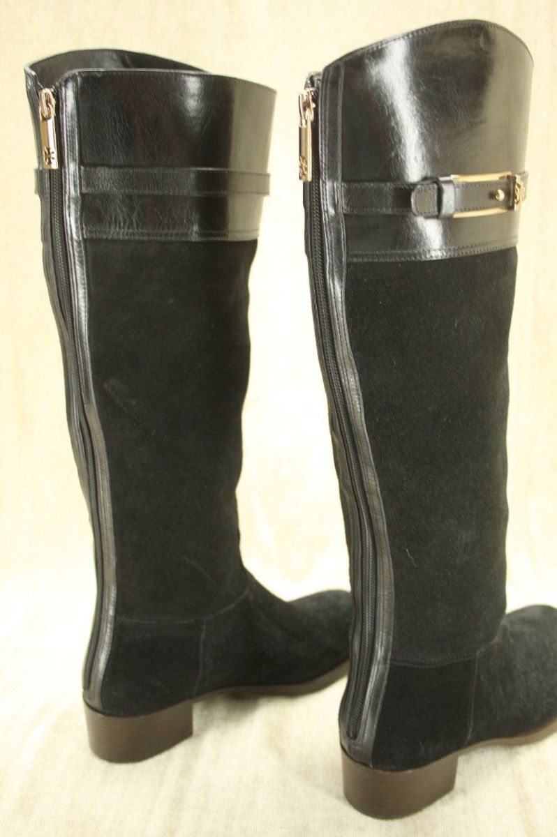 Tory Burch Black Suede 'Jenna' Logo Riding Boots Size 6 New $495