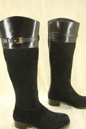Tory Burch Black Suede 'Jenna' Logo Riding Boots Size 6 New $495