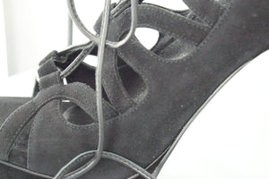 SAINT LAURENT Tribute Lace-Up Platform Sandal SZ 39.5 Black Suede YSL $995 NIB