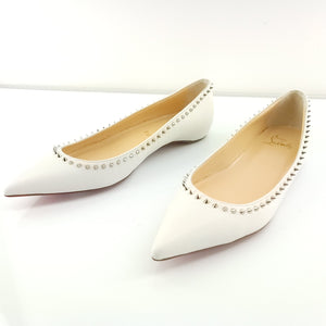 Christian Louboutin White Leather Anjalina Pointed Toe Flats Size 38 NIB $845