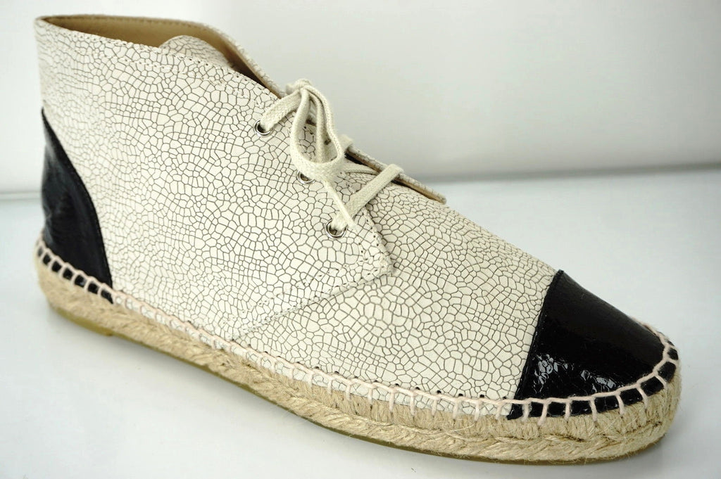 Chanel Beige Leather Cap Toe Lace Up Ankle Espadrille Sneakers Size 37 NIB