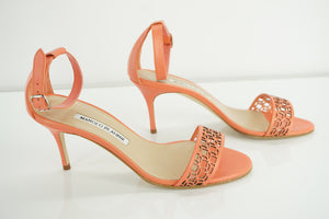 Manolo Blahnik Coral Leather Maurila Ankle Chaos Cuff Sandals size 36.5 NIB $815