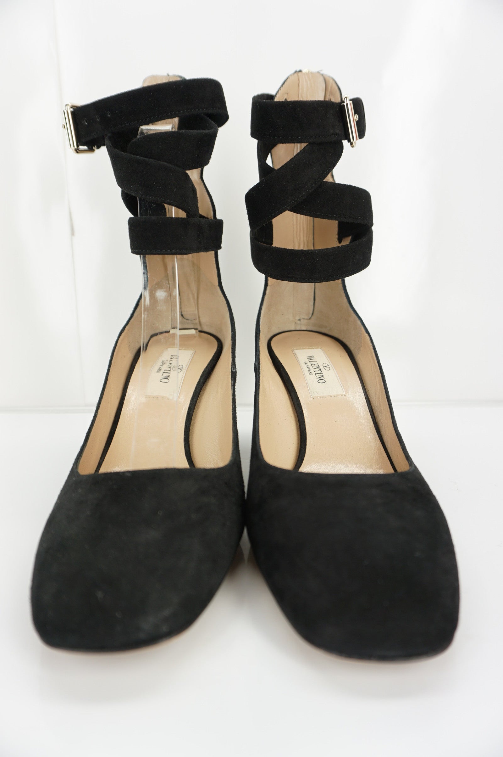 Valentino Plum Ankle Wrap Block Heel Sandal SZ 36.5 Black Suede $995 NIB