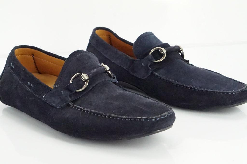 Magnanni Vekio Blue suede driving loafers size 10.5 New Moccasin bit $350