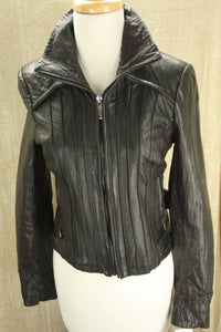 Steve Madden Black Leather Bomber Jacket size XS New $495 Biker