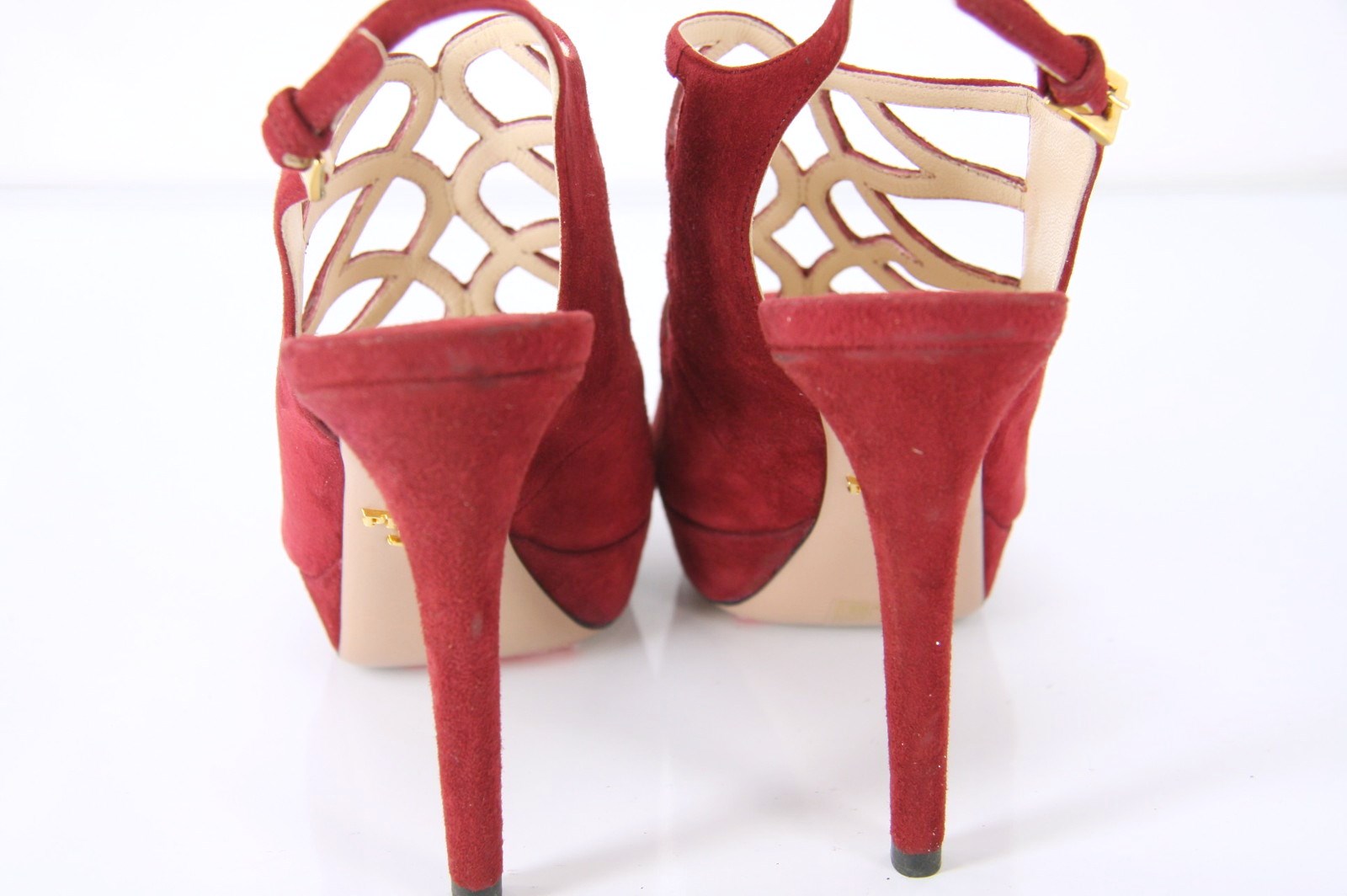 Prada Caged Red Suede Strappy Platform High Heel Sandals Size 36.5 New $850