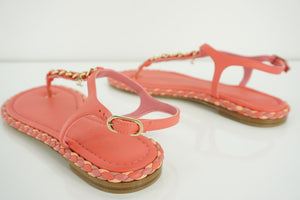 Chanel CC Logo Chain T Strap Bright Pink Thong Sandals Size 36C NIB Ankle $825
