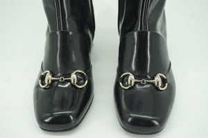 Gucci Lillian Black Patent Leather Knee High Bit boots SZ 35 Block heels $1595