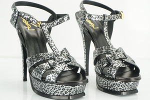 Yves Saint Laurent Metallic Leopard Tribute Sandals SZ 40 10 Heel YSL $995
