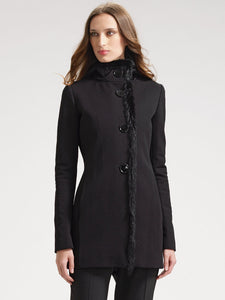 Prada Black Beaver Fur Trim Hooded Womens Coat size 40 EU 4 US New $2375 new