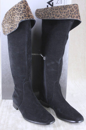 Aquatalia By Marvin K Black Suede Clever Leopard boots Size 6 Weatherproof New