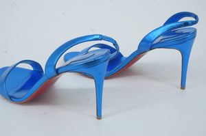 Christian Louboutin O Marylin 85 Ankle Strap Sandal SZ 42 12 Metallic Blue Alize