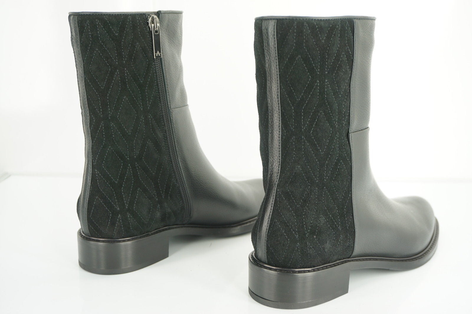Aquatalia Black Suede Back Leather Gabrina Biker Ankle Boots Size 36.5 New $595