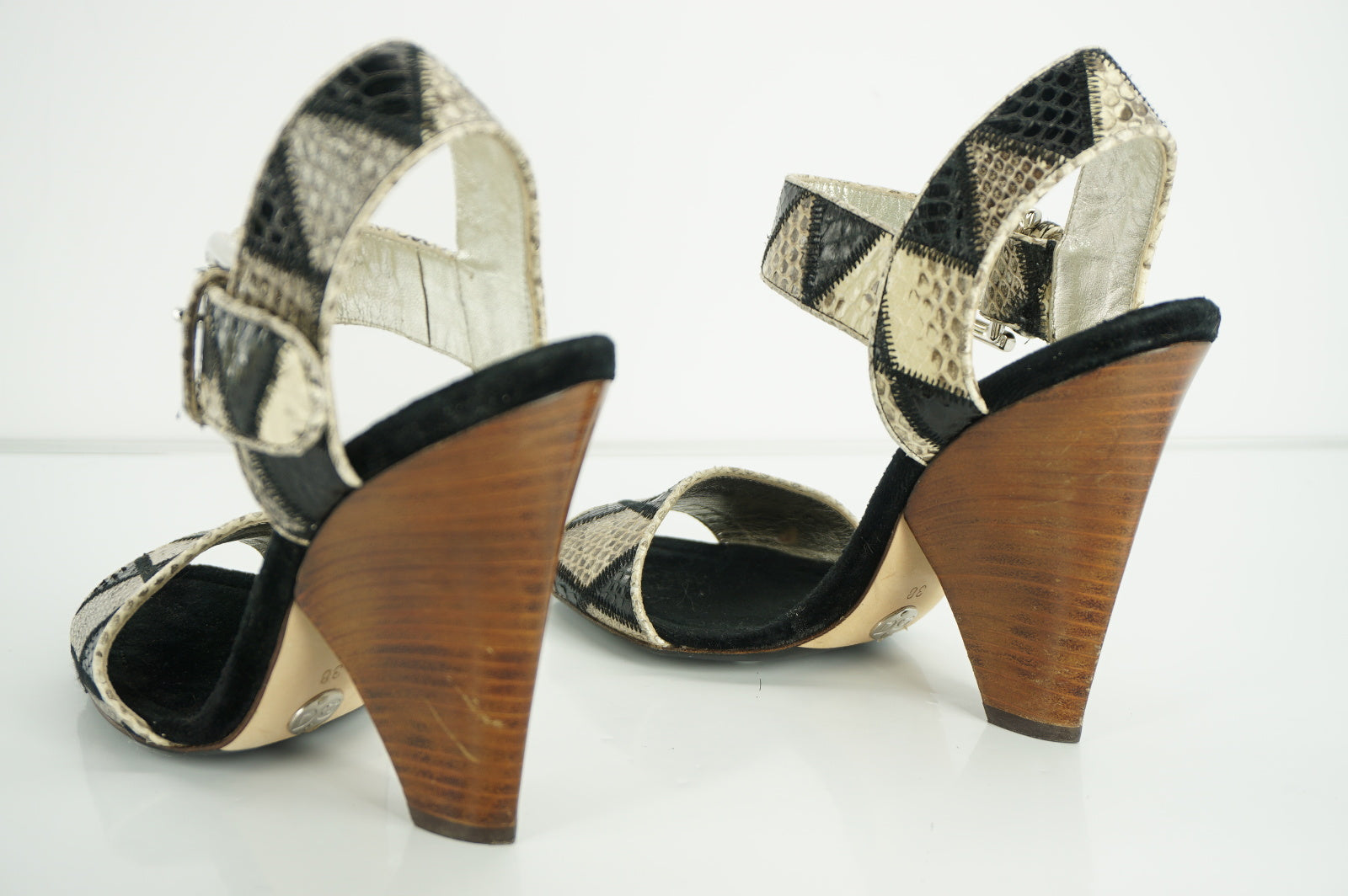 Dolce & Gabbana Diamond Snake Print Ankle Strap Sandals SZ 8 New high heels $775