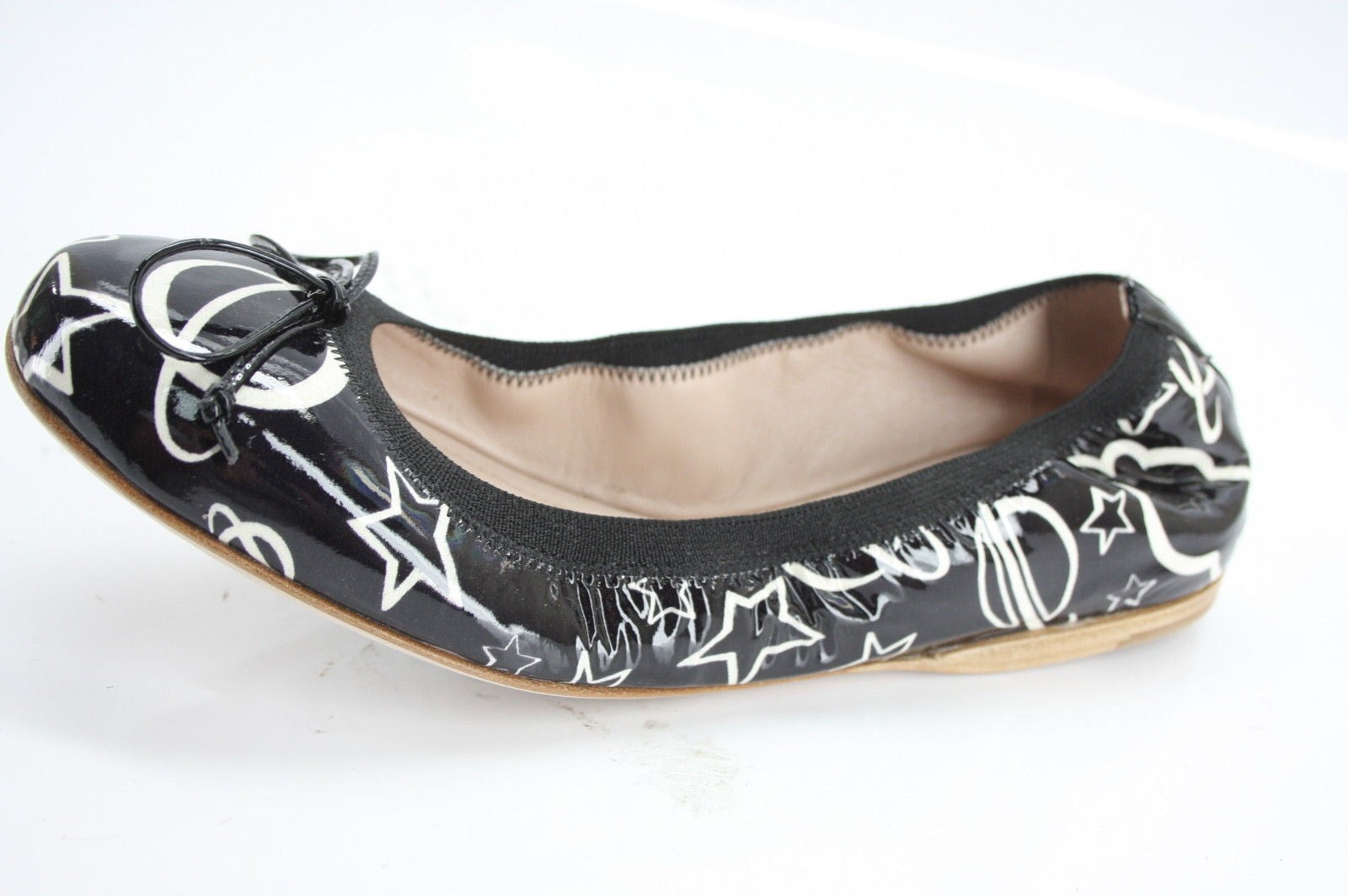 Miu Miu Black Patent Stellar Star Scrunch Bow Ballet Flats size 36 New $490