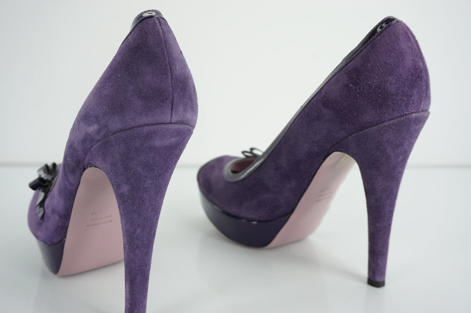 RED Valentino Purple Suede Open Toe Platform Pumps Size 40.5 10.5 bow $450