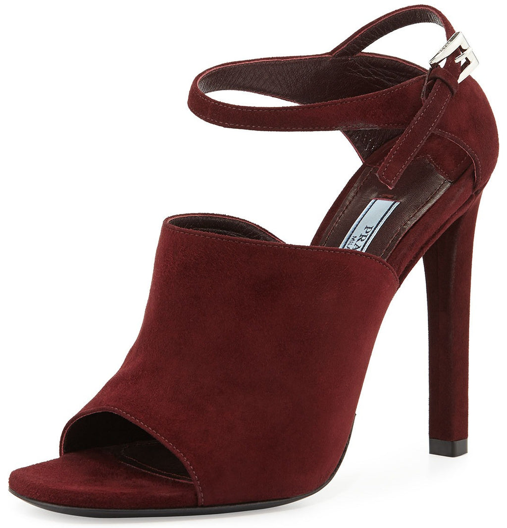 Prada Burgundy Armarnato Suede Ankle-Strap Sandals Size 38.5 New $790