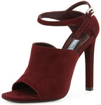 Prada Burgundy Armarnato Suede Ankle-Strap Sandals Size 38.5 New $790