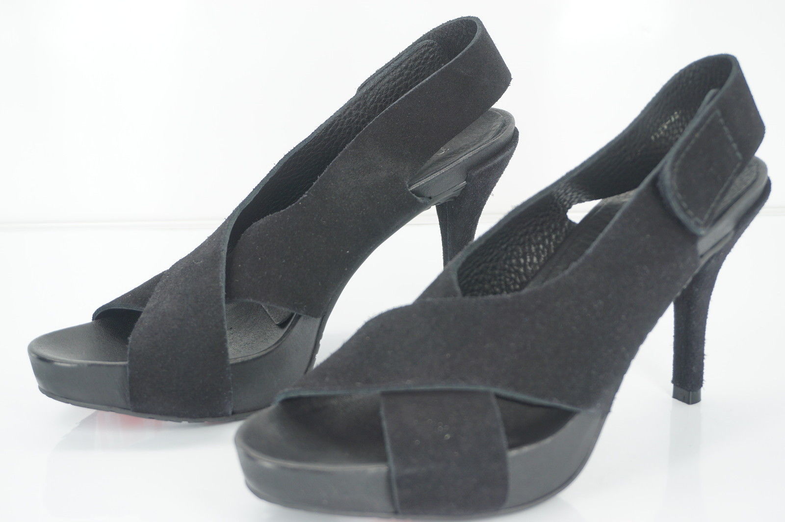 Pedro Garcia Black Suede Libby Mid Heel Crisscross Sandal SZ 38.5 Heels $480