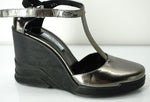 Prada Metallic Specchio Leather Wedge Mary Janes Sandals Size 38.5 New $850