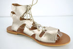 Nordstrom Brass Plum BP Gold Leather Ankle Strappy Flat Caged Sandal SZ 6.5 New