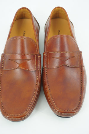 Magnanni Vance Penny Driving Loafers SZ 8 Cognac brown Leather $350 Slip On