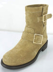 Jimmy Choo Beige Suede Leather Double Buckle Ankle Biker Boots SZ 35.5 New $1150