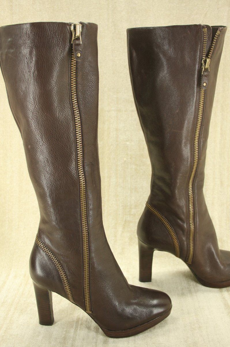 Via Spiga Brown Leather 'Tenley' High Heel Riding Boots Size 9.5 New $398