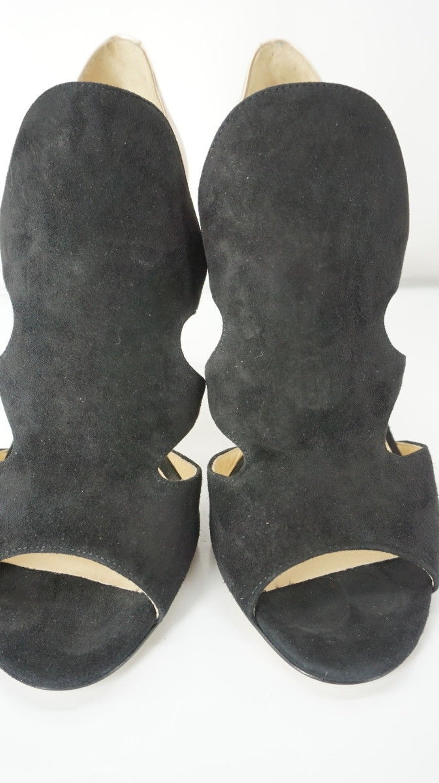 Jimmy Choo Tarine Black Suede Gold Leather Open Toe Cut Out Sandals SZ 38.5 $895