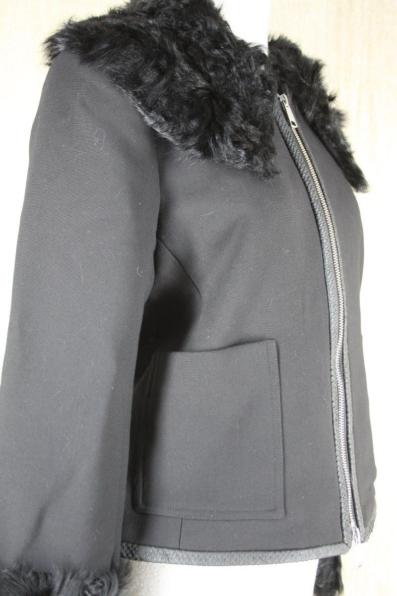 Elizabeth & James Black Wool Tatiana Fur Trim Cuff Jacket Size Medium $695 NWT