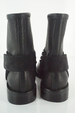 Pedro Garcia Black Leather 'Kian' Crystal Studded Biker Boots Size 35.5 New $875