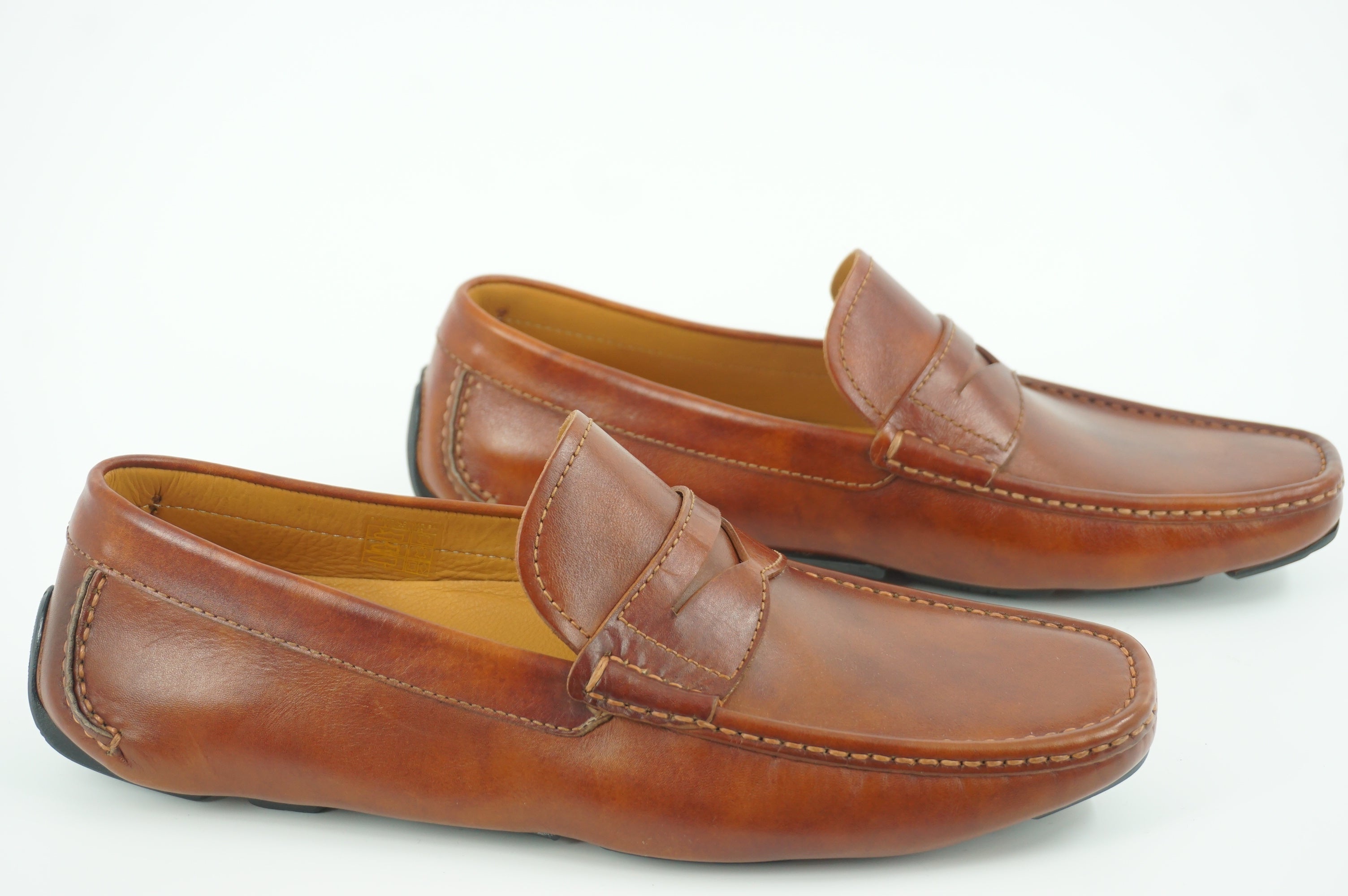 Magnanni Vance Penny Driving Loafers SZ 8 Cognac brown Leather $350 Slip On