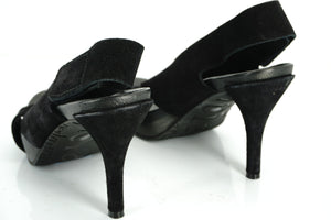 Pedro Garcia Black Suede 'Libby' Slingback Platform Sandals Size 38.5 New $480
