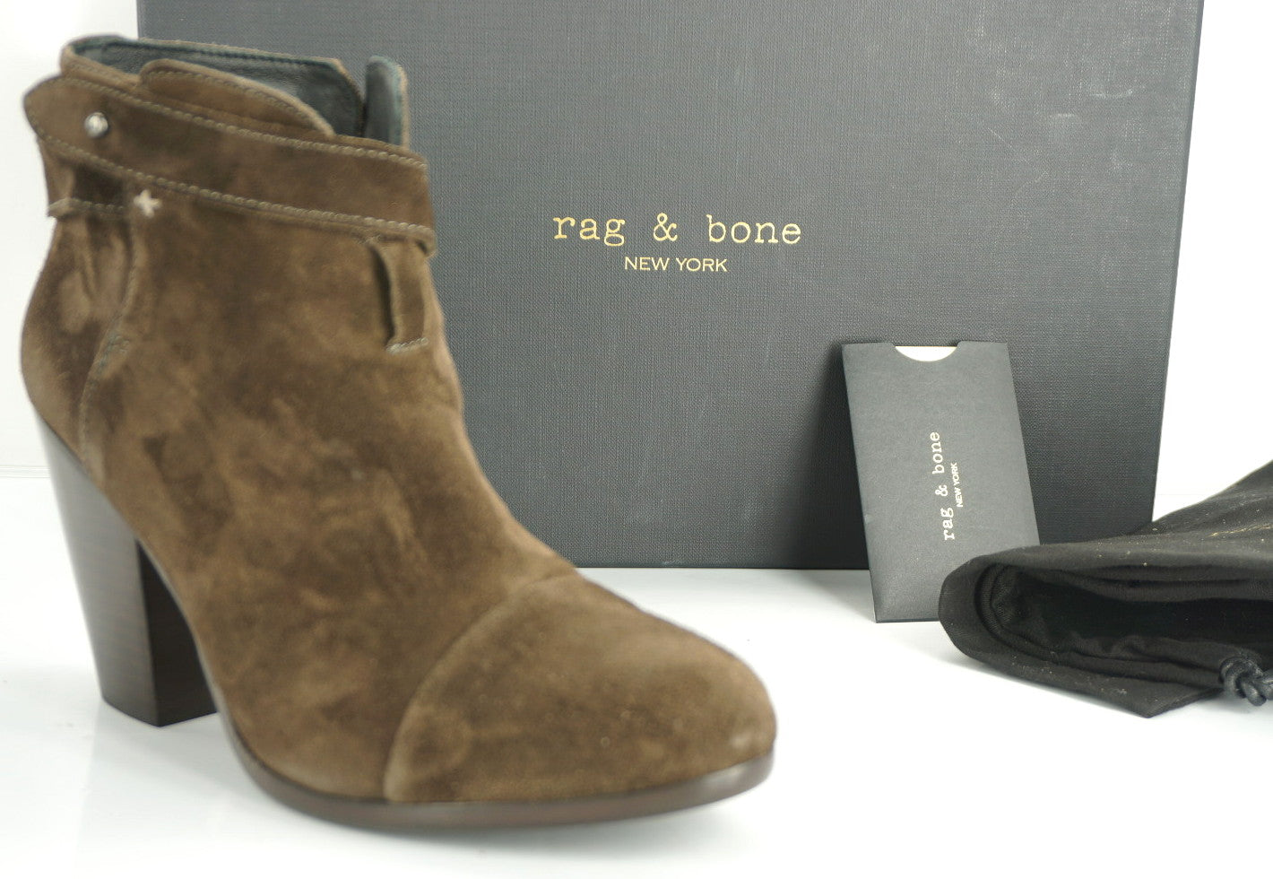 Rag & Bone Brown Suede Harrow Strappy Block Heel Ankle Boots Size 37.5 $495 NIB