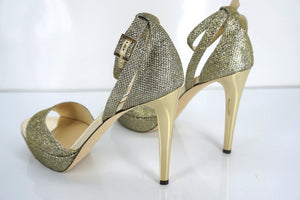 Jimmy Choo Kayden Bronze Glitter Platform Strappy Sandal SZ 40.5 10.5 NIB $895