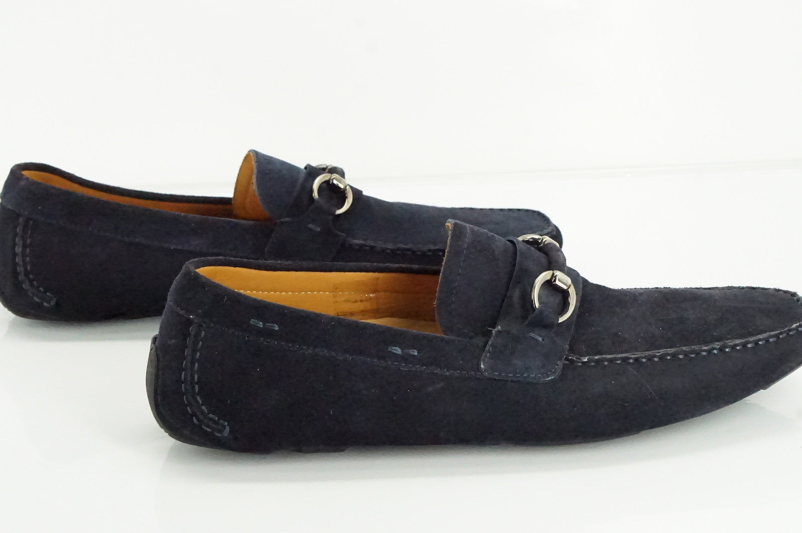 Magnanni Vekio Blue suede driving loafers size 10.5 New Moccasin bit $350