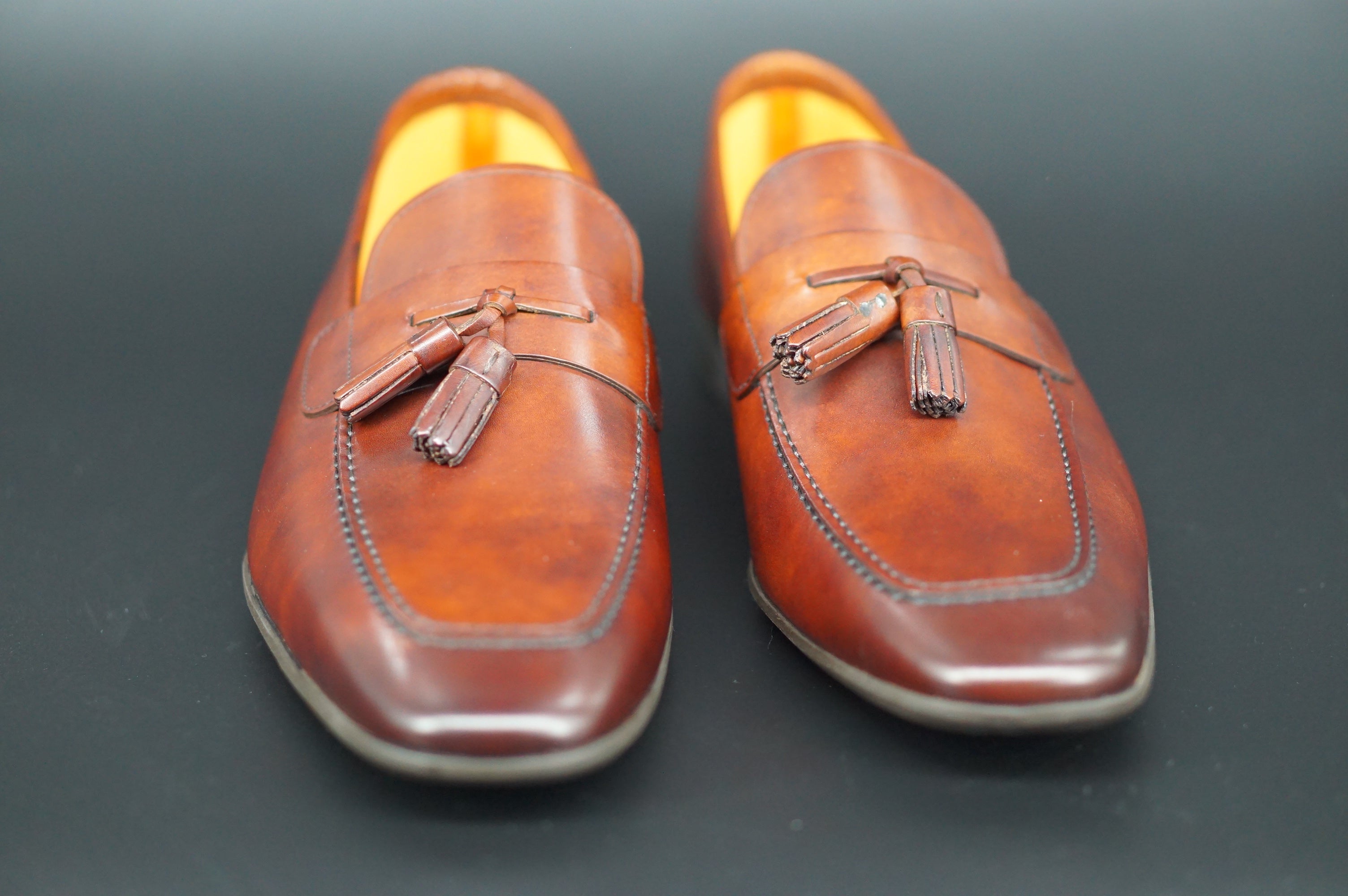 Magnanni Kamato Tassel Loafers SZ 10 Tobaco brown Leather $350 Slip On NIB