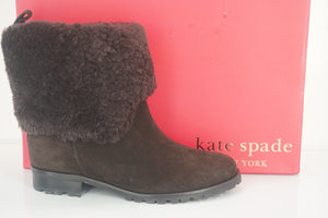 Kate Spade New York Sari Brown Suede Ankle Boots Size 6 Fur Short $425 cuff