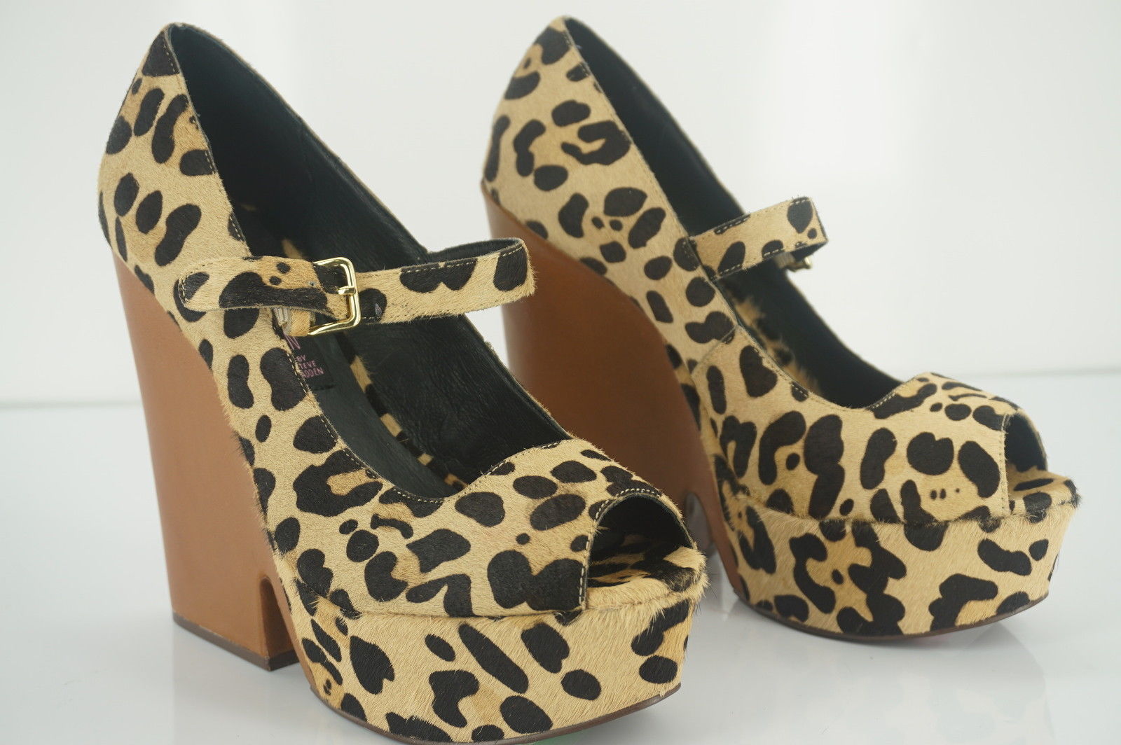 Steve Madden Leopard Hair Knockout Mary Jane Pump Size 8 New Wedge Open Toe$200