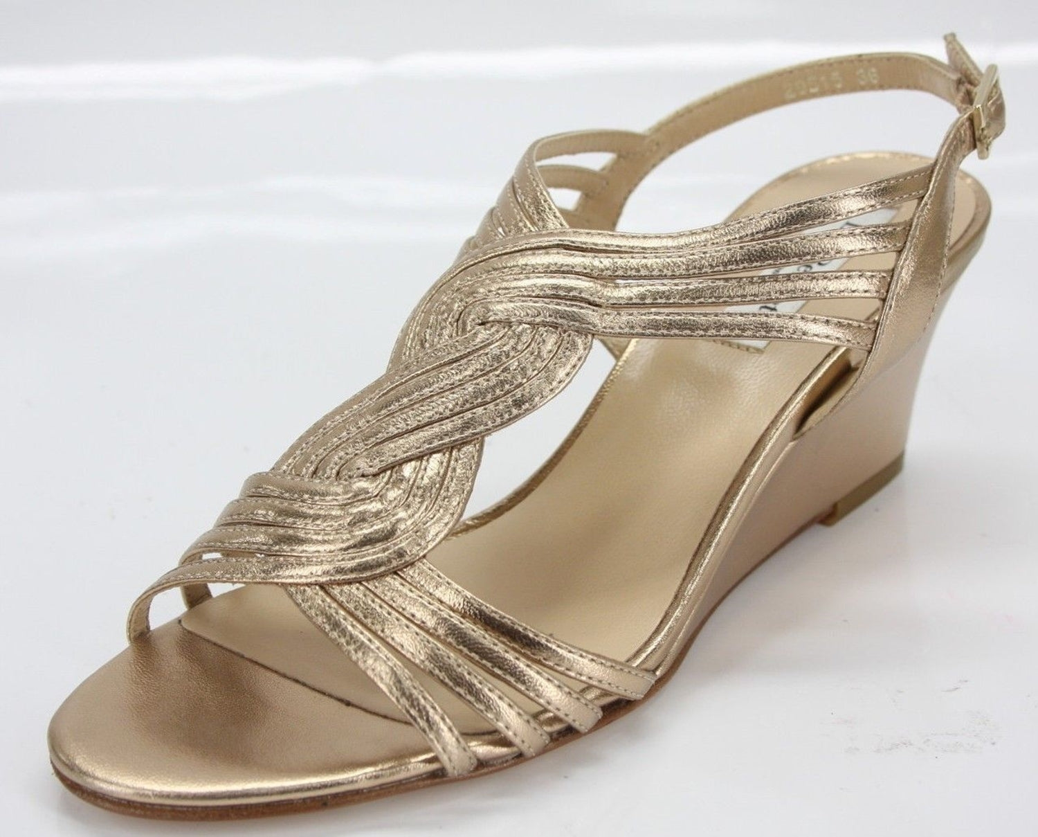 L.K. Bennett Metallic Gold Leather Dunes Caged Strappy Wedge Sandals size 36 New