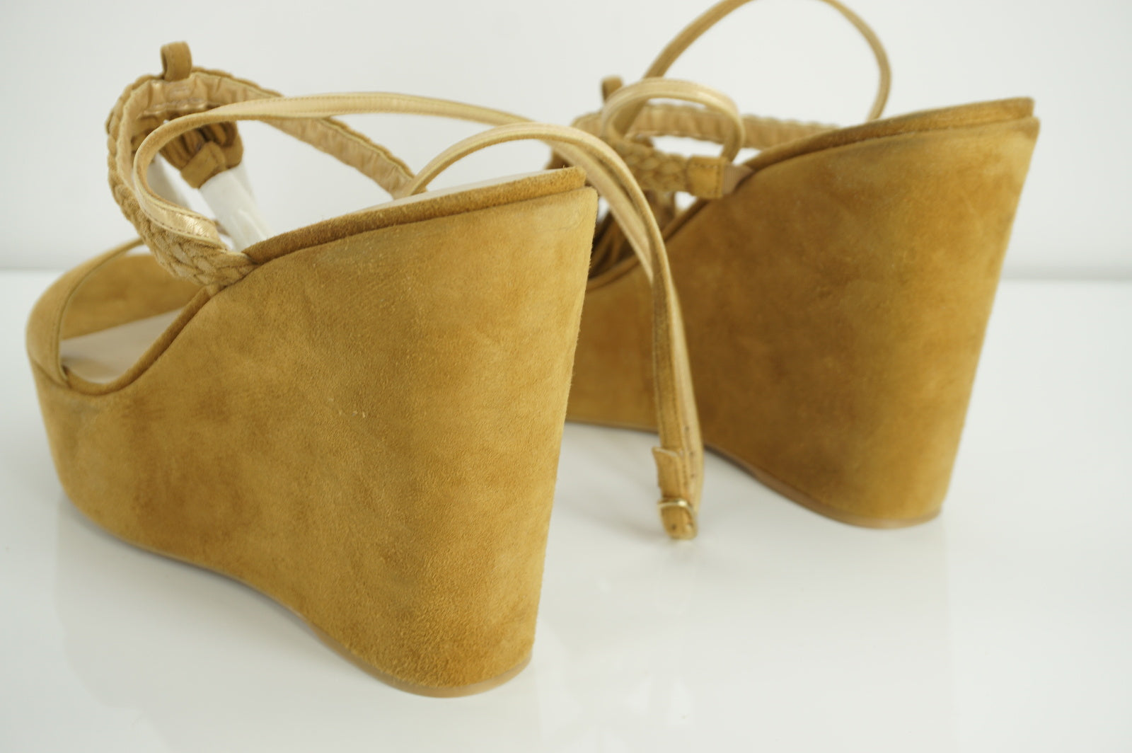 Stuart Weitzman Tasselmania Camel Suede Wedge Sandal Size 10 NIB $455