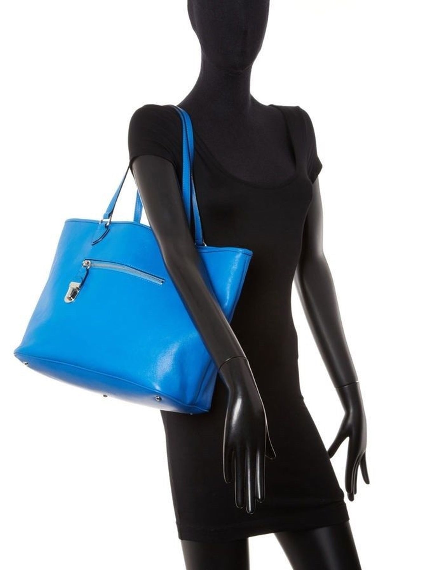 Marc Jacobs Manhattan Large Shopping Tote Bag $1095 Front Zip Lock silver NIB