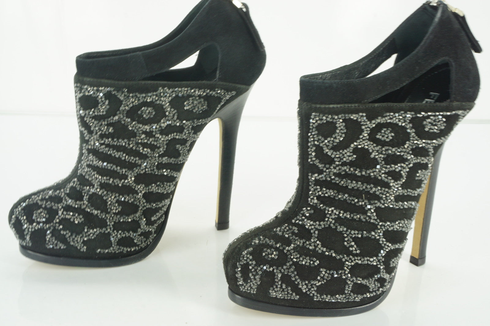 Fendi Crystal Trim Suede Vertigo Platform Heel Ankle Booties Size 35 $1195 Zip