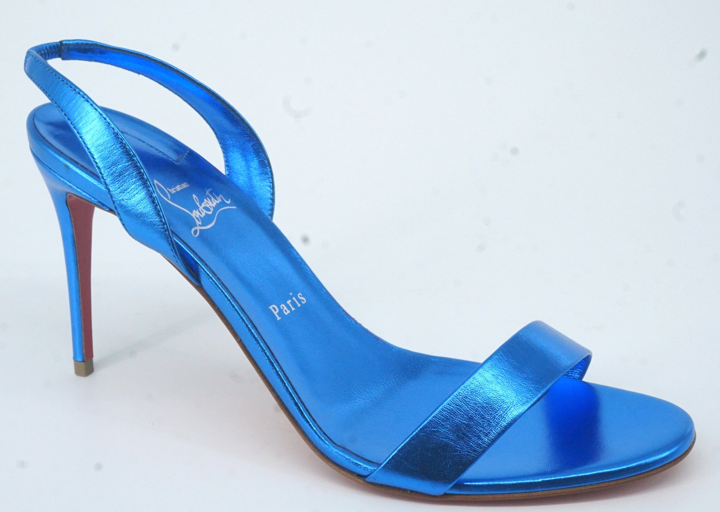 Christian Louboutin O Marylin 85 Ankle Strap Sandal SZ 42 12 Metallic Blue Alize