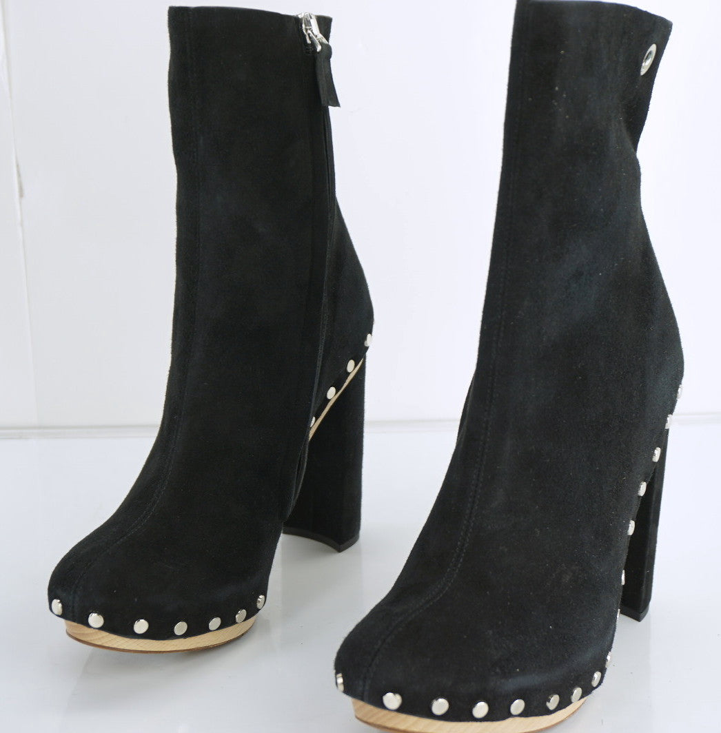 Proenza Schouler Studs Black Suede Platform Ankle Boots Size 35 Heels NIB $1050