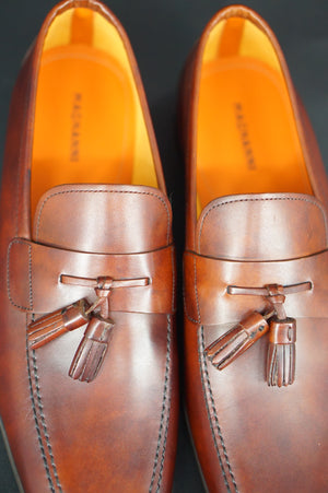 Magnanni Kamato Tassel Loafers SZ 10 Tobaco brown Leather $350 Slip On NIB