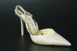 Jimmy Choo Glitter Saeda Crystal Ankle Strap Pointy Toe Sandals SZ 38 New $1095