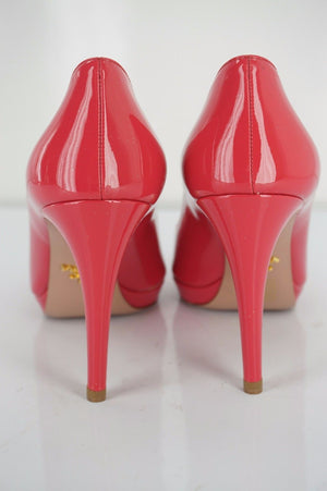 Prada Pink Patent Leather Open Toe Platform High Heel Pumps Size 39 NIB $650