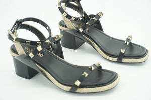 Valentino Rockstud Espadrille Chunky Heel Ankle-Strap Sandals Size 35.5 NIB $850